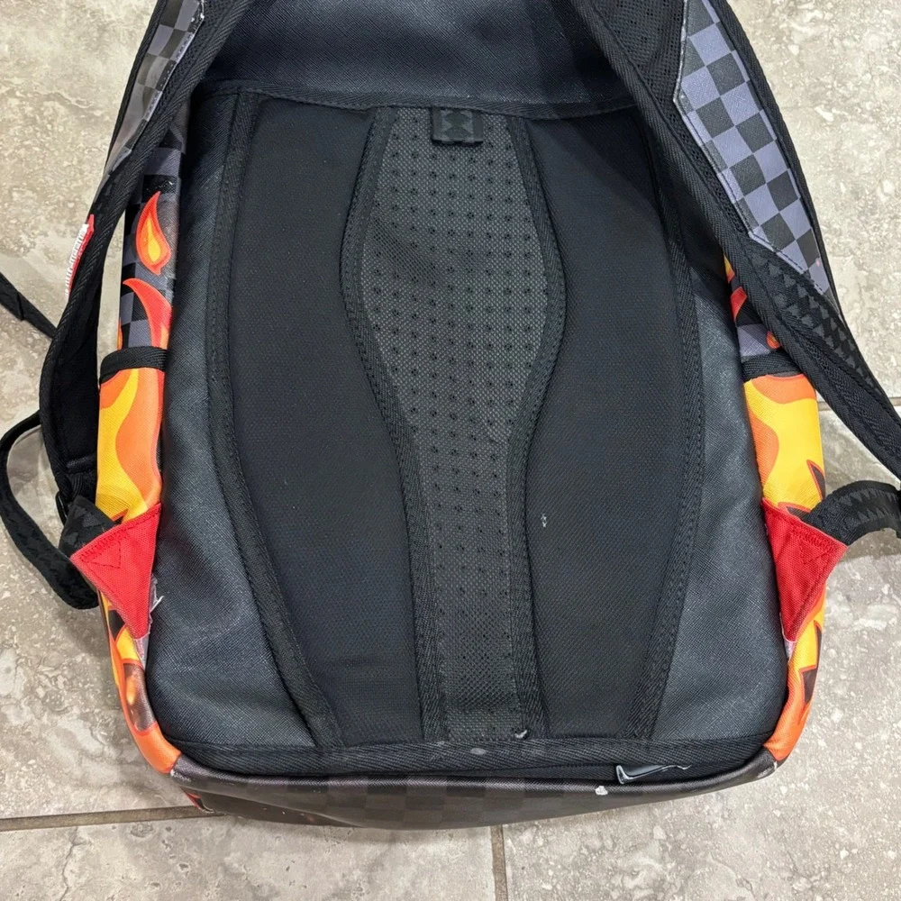 Sprayground Limited Edition Money Bear Motorcycle Flame Backpack Checkered Red